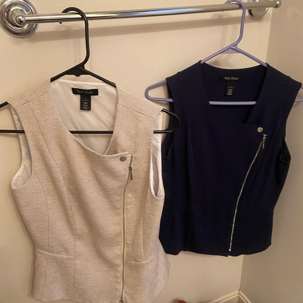 Two White House Black Market zip sleeveless vest tops